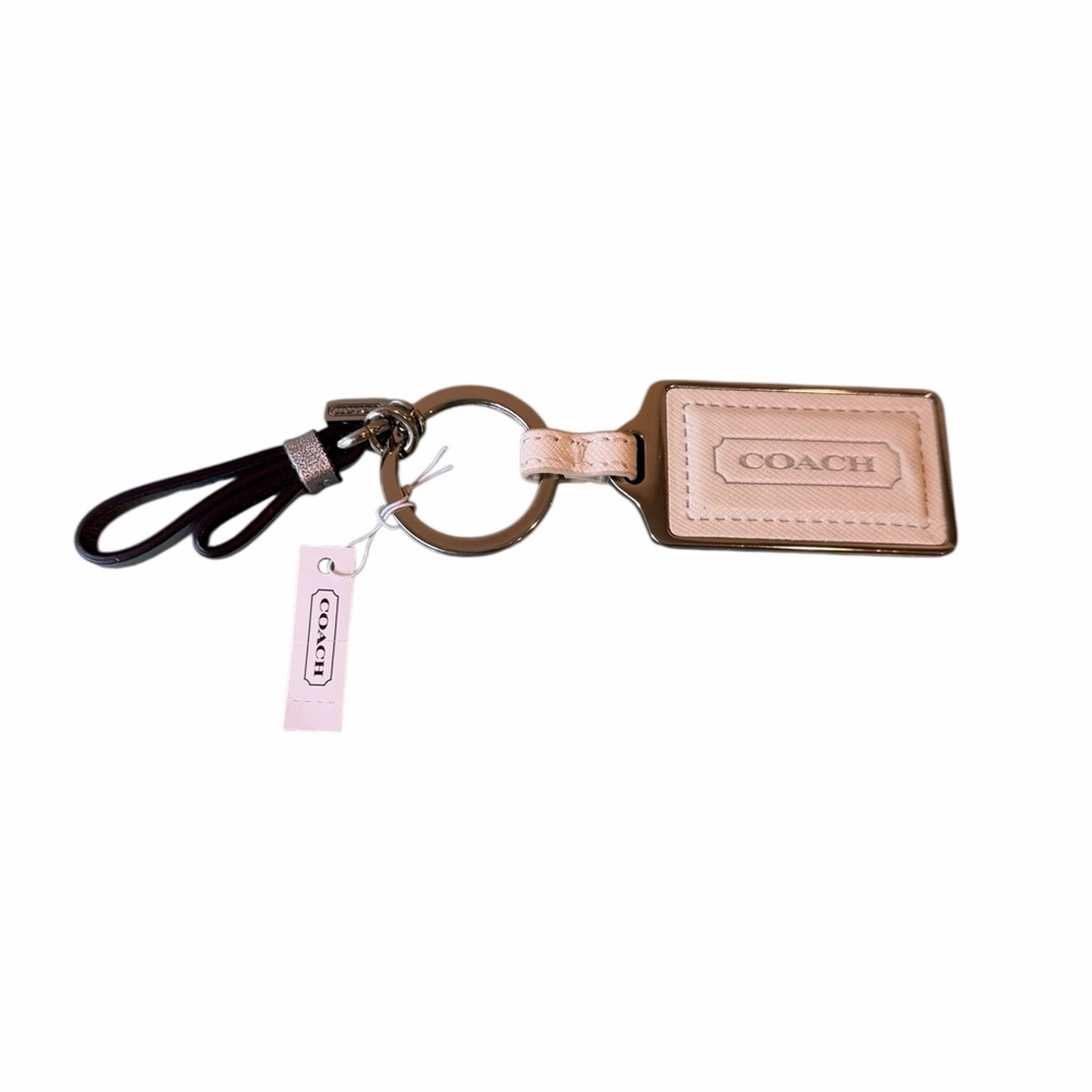 Coach Cream & Silver Leather Keychain Bag Charm NWT